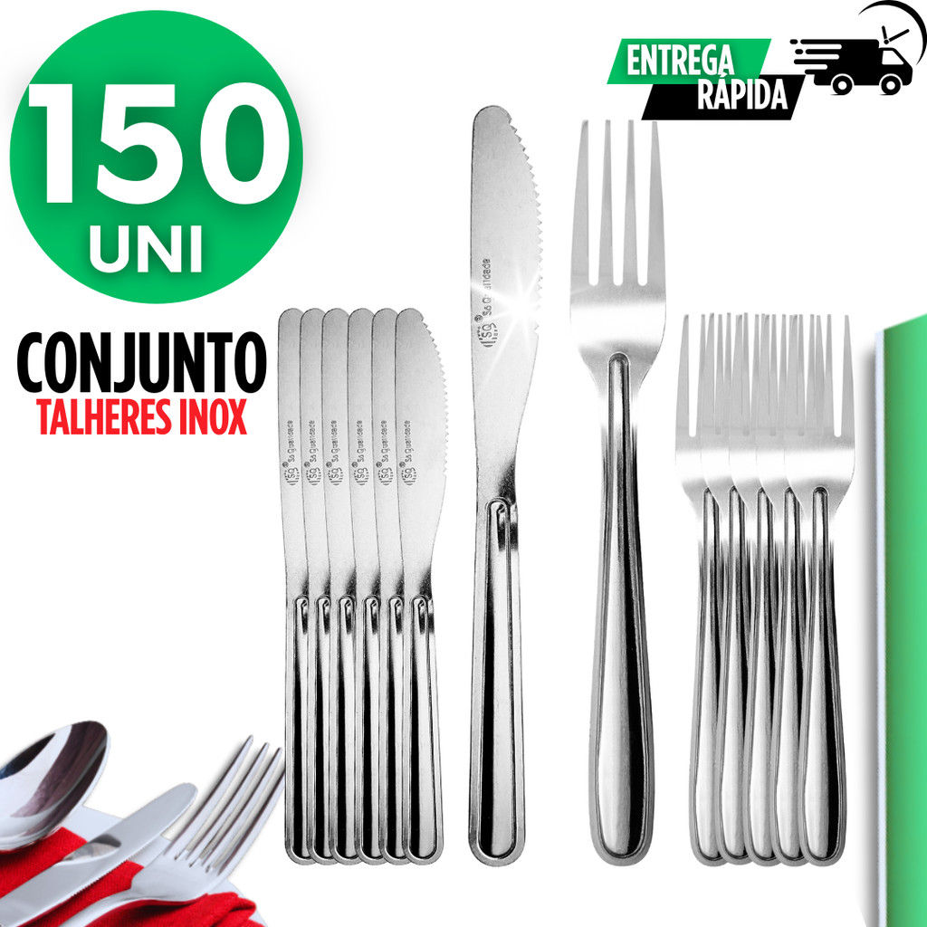 Jogo Kit Talheres Inox 150 Peças Garfos e Facas Aço Inoxidável Uso ...