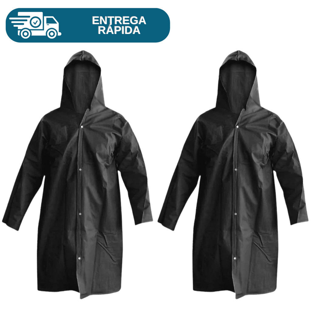 Kit 2 Capa De Chuva Impermeável Pvc Forrado Com Capuz Resistente ...