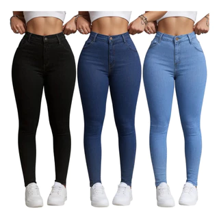 Kit 3 Calça Jeans Feminina Skinny Elastano Cintura Alta em Oferta na Shopee