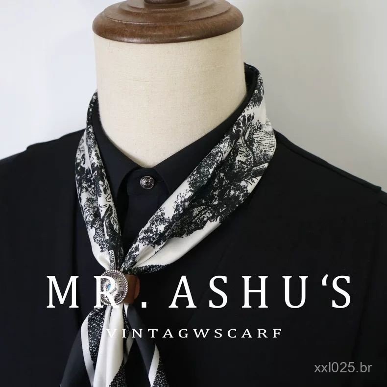 Cachecol Masculino de Animais da Floresta Preto e Branco, Cachecol ...