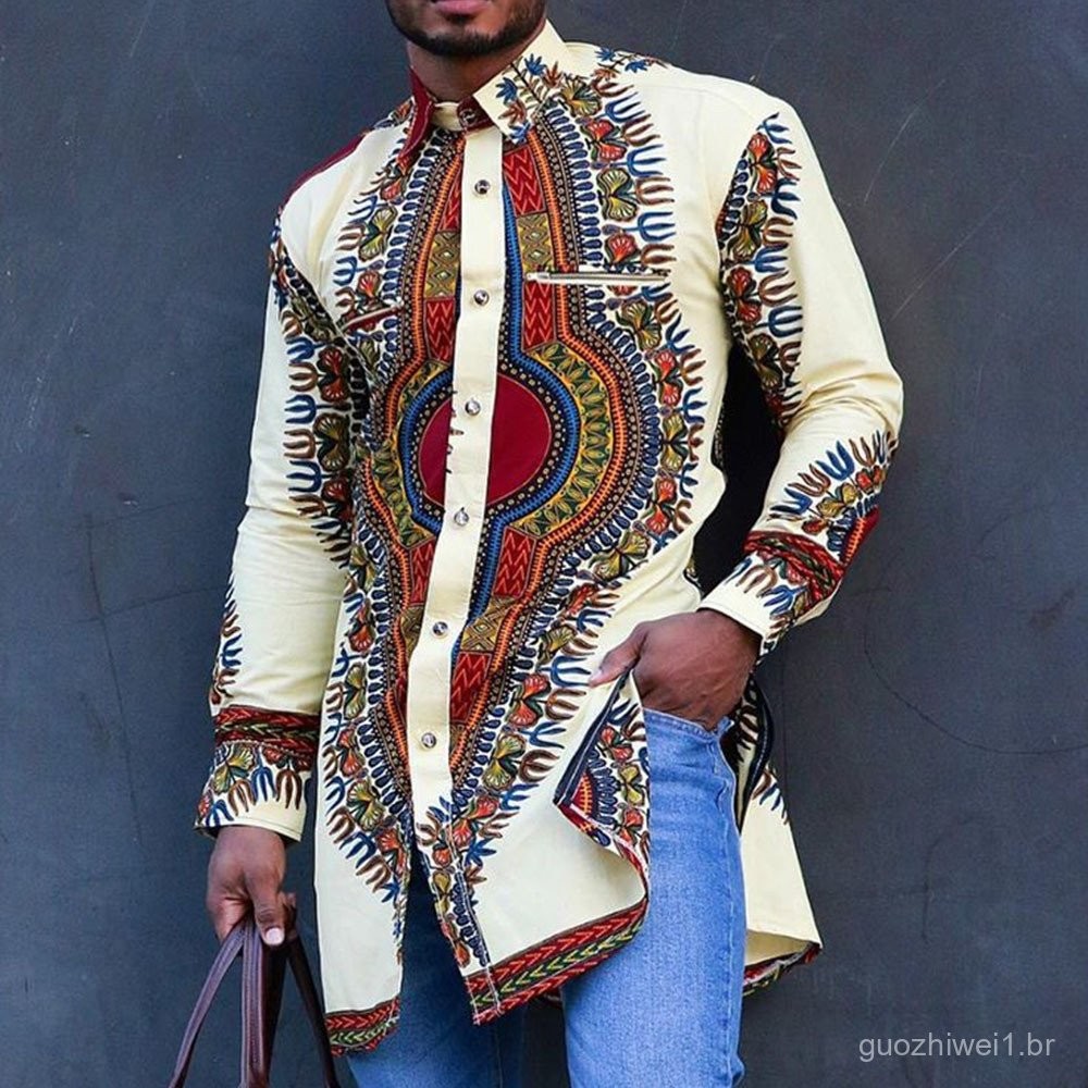 Camisa Dos Homens Vintage Padrão Étnico Impressão Manga Curta Lapela Camisas Verão Masculino Oversized Vestuário Moda Ca I.1383978741
