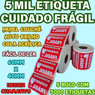 5 Rolo Com 5000 Etiqueta Cuidado Frágil 60mm x 40mm Papel Adesivo De Alta Qualidade Design Chamativo em Oferta na Shopee