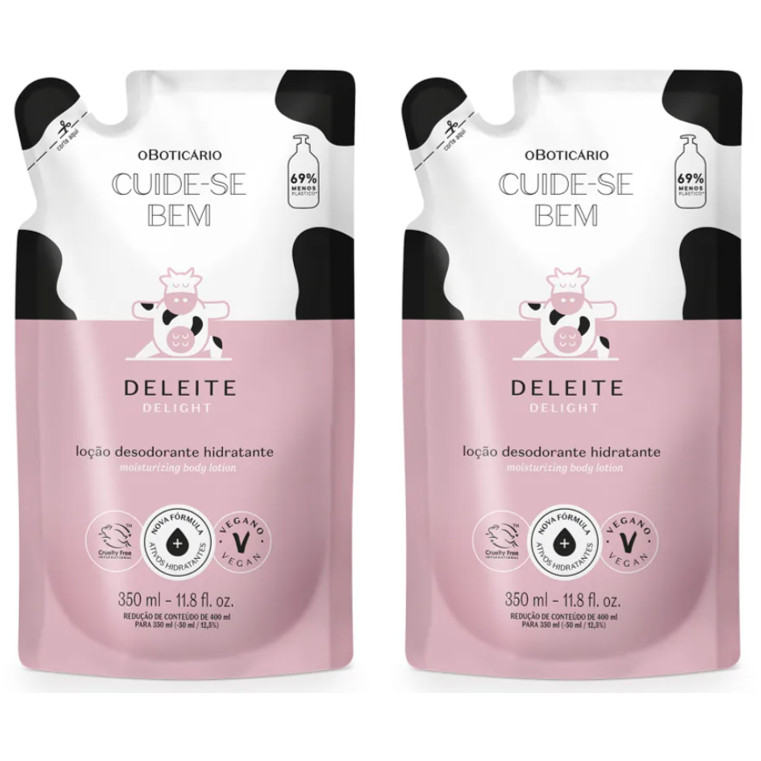 Kit 2 Refil Loção Hidratante Desodorante Corporal Cuide-se Bem Deleite 350ml em Oferta na Shopee