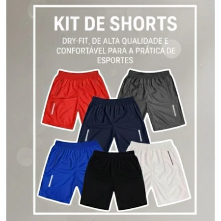 Kit 5 ou 1 Short Masculino Esportivo Chimpa Academia com bolso de Zíper Refletivo