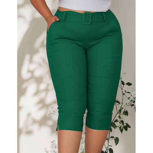 salsation★ Capri Pants★サイズM★ダークグリーン Calça Capri Detalhe Risca Plus Size 46 Ao 52 Cinto Fivela | Shopee