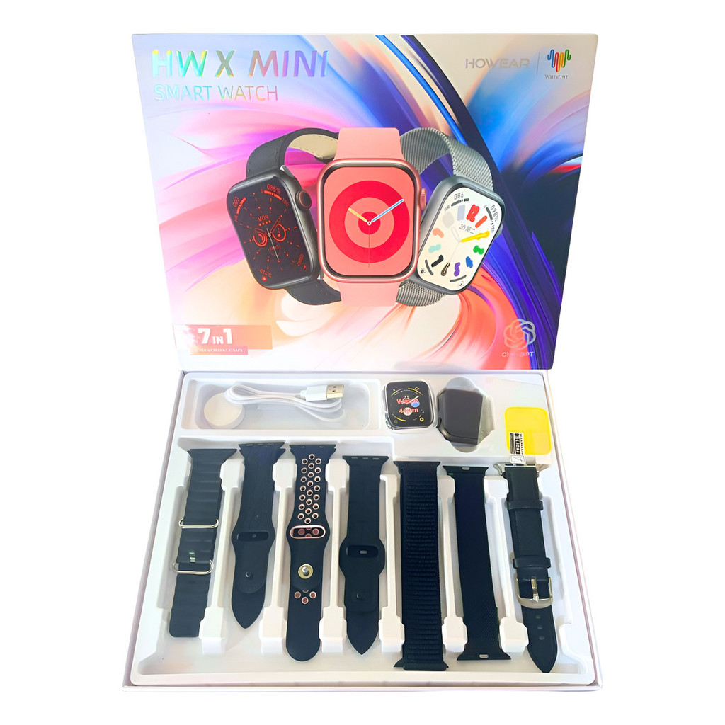 Relógio Smartwatch HW X Mini Amoled 7 Pulseiras tamanho 41mm Case