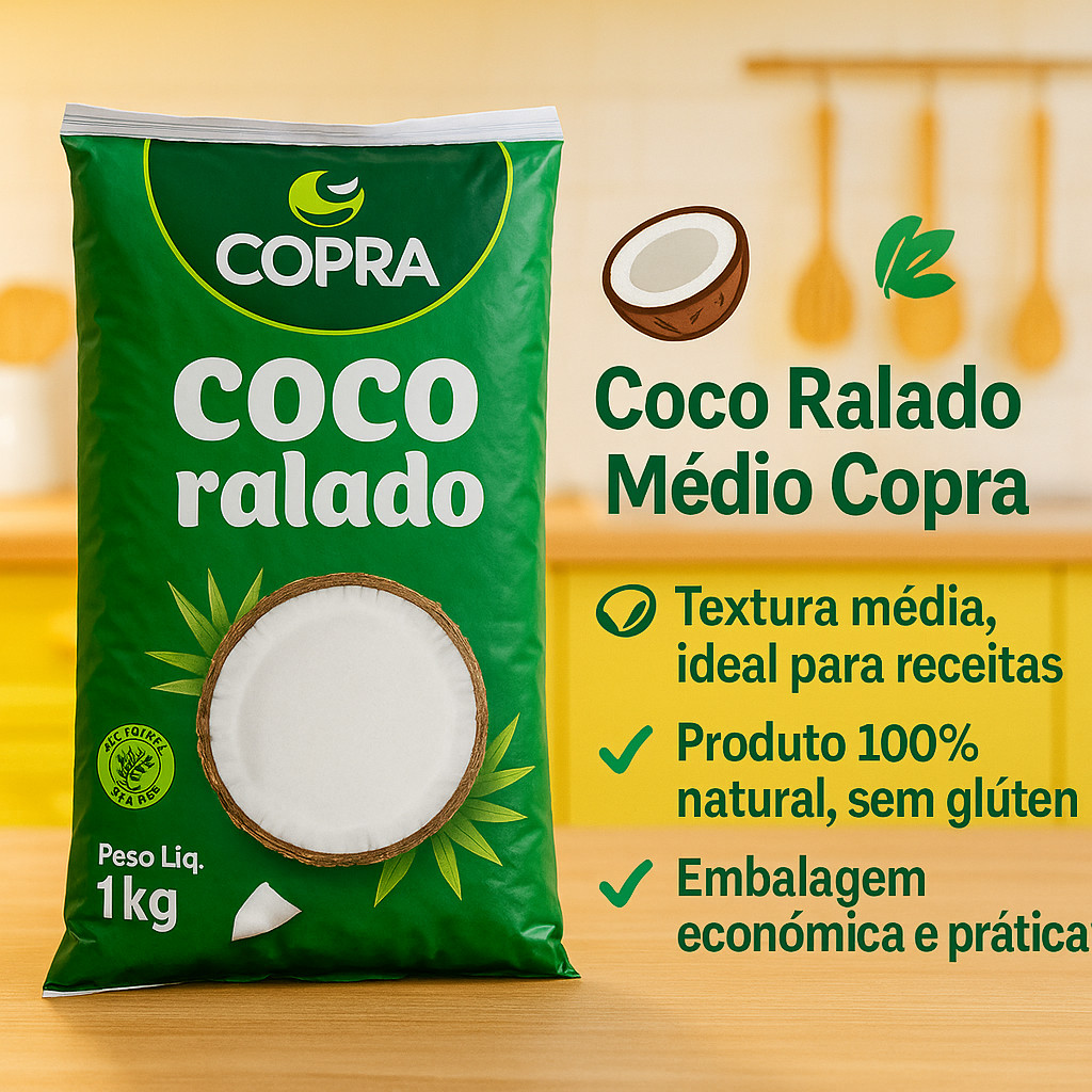 Coco Ralado Médio Copra Pacote 1kg – Ideal para bolos, tortas, recheios ...