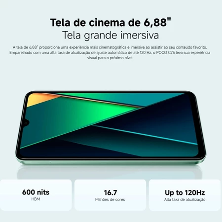 Celular Xiaomi Poco C75 8GB+256GB RAM Incluir NFC Global Dual Sim Micro SD Tela 6.88" Bateria 5160 mAh- Original