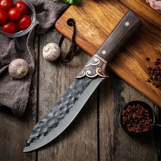 Faca Cutelo Forjado Artesanal Rustico Com Bainha Churrasco Desossar Carne Chefe de Cozinha