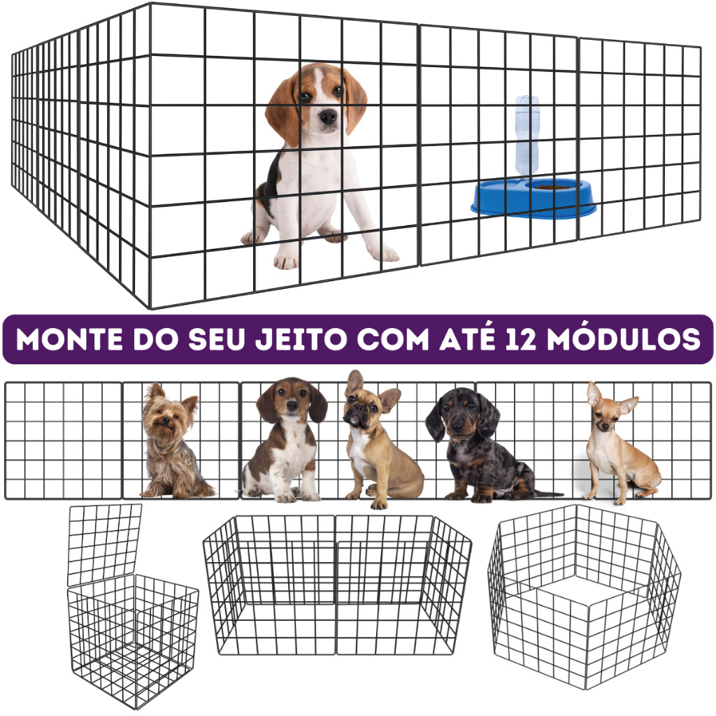 Cercadinho Para Cachorro Cercado Pet Com 12 Módulos De 30x30Cm Tela ...