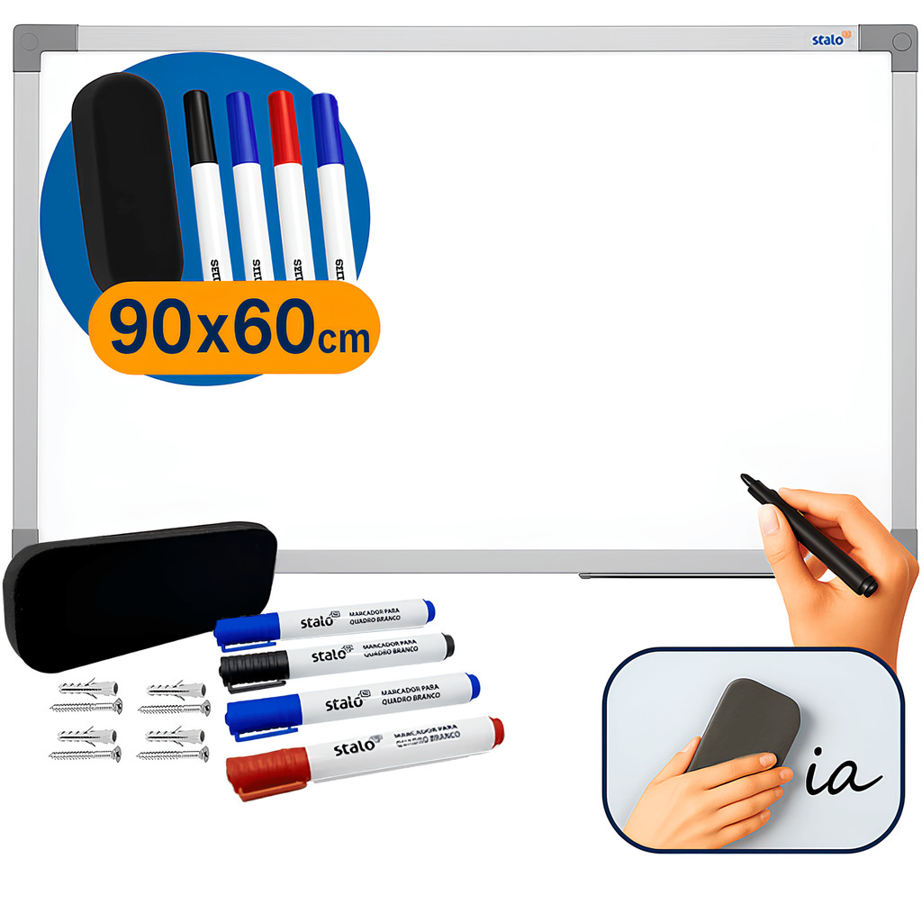 Kit Quadro Branco Stalo SOFT 90x60 cm + 4 Marcadores + 1 Apagador