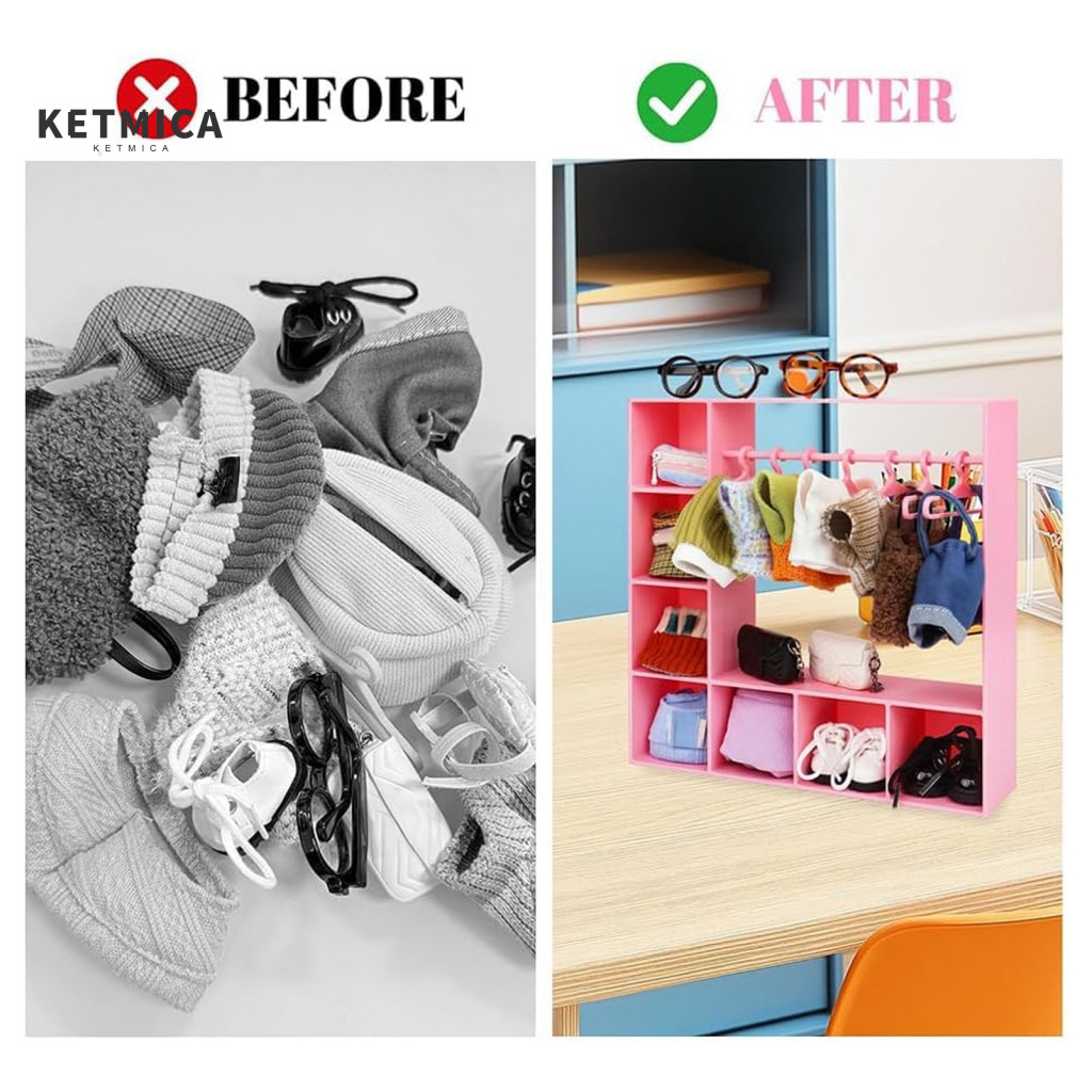 Mini Doll Closet Organizer Accessories Wardrobe with 10 Hangers Cute ...