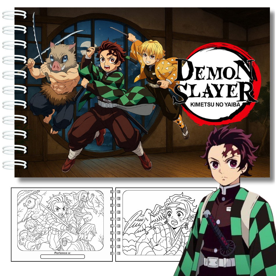 Livro de Colorir Demon Slayer Capa Dura 50 Folhas 180g + Acetato PRONTA ...