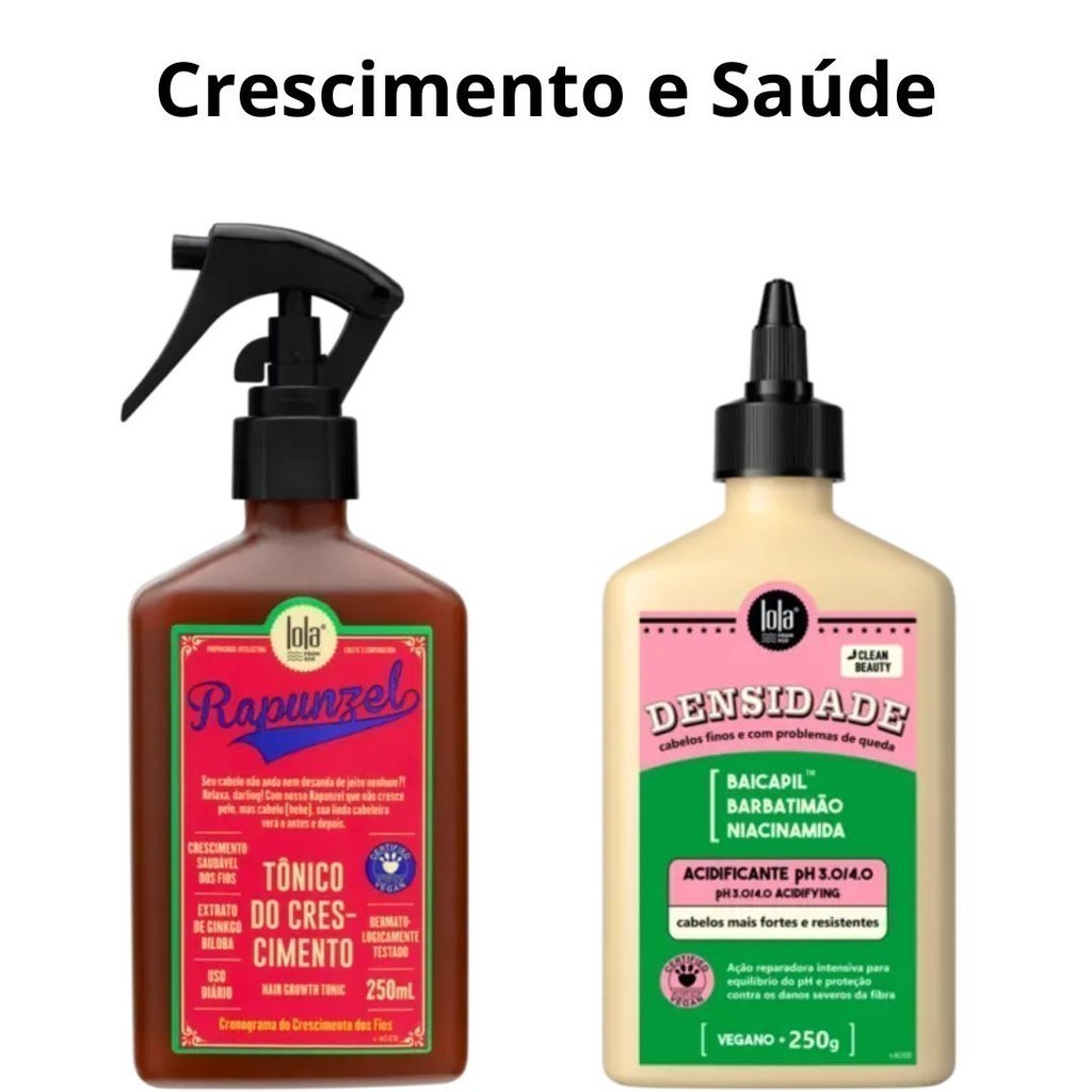 Kit Crescimento e Saúde Tônico Rapunzel 250ml + Acidificante 250g Lola Cosmetics