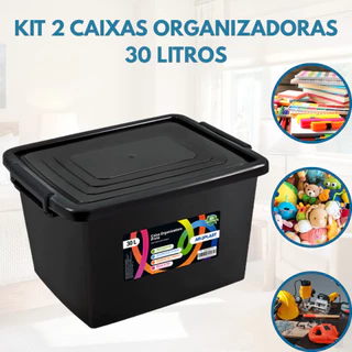 Kit Jogo De 2 Caixas Organizadoras 30 Litros Tampa E Trava Multiuso Para Brinquedos Papelaria em Oferta na Shopee