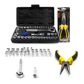 Kit Jogo Soquete 40 PÇS + Alicate Bico Meia Cana 6Pol – Titanium Platina em Oferta na Shopee