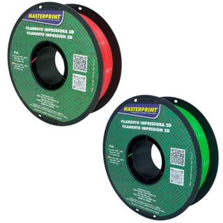 Kit com 2kg de Filamento 3D Masterprint PLA: 1x Verde + 1x Vermelho