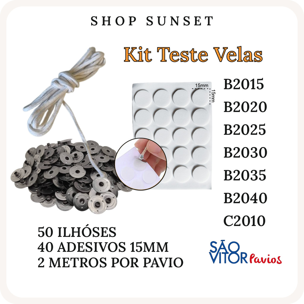Kit Teste 40 Adesivos 50 ilhoses pavio 2 metros B2015 B2020 B2025 B2030 ...