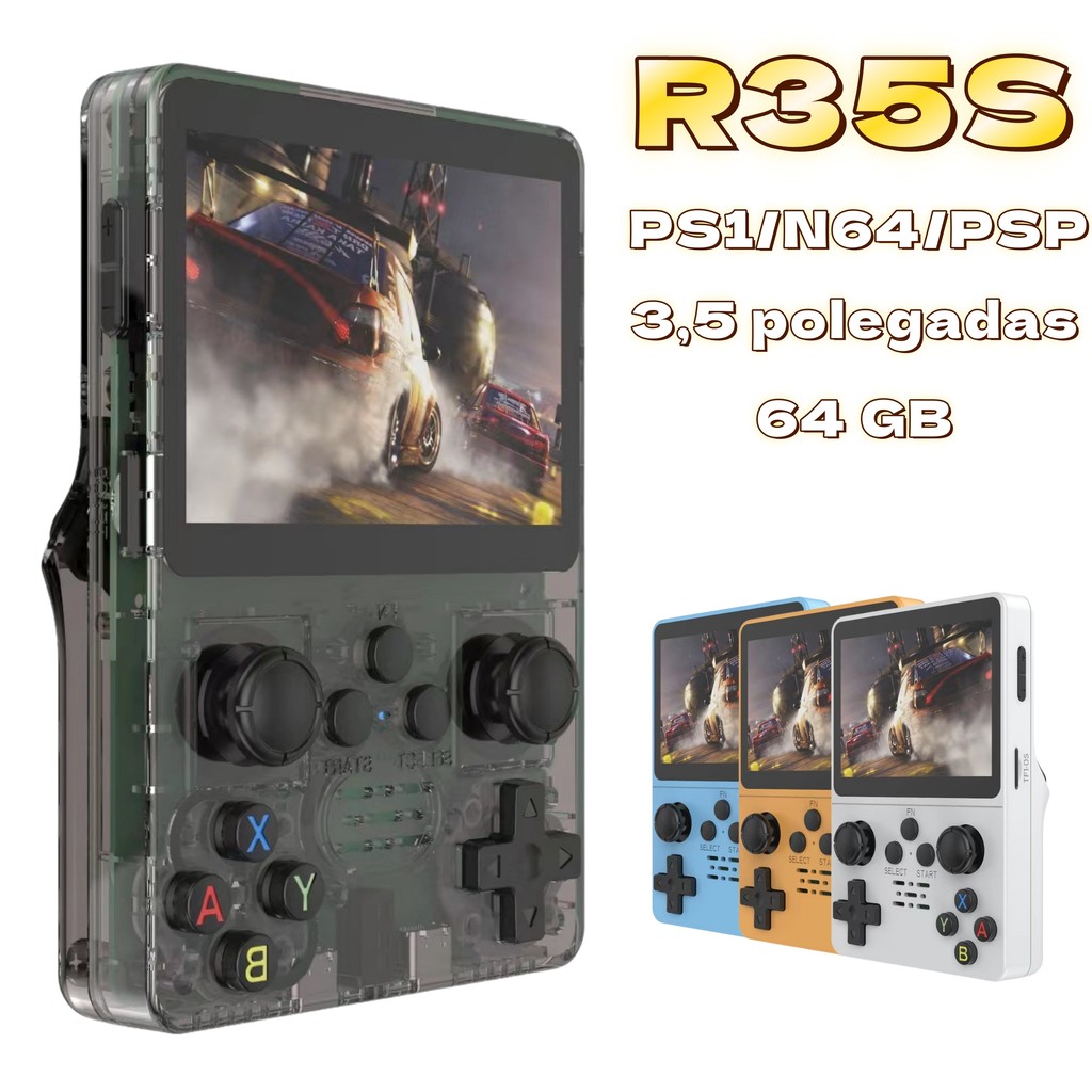Console Portátil Retro R35S – Sistema Linux, Tela 3.5” IPS, 64GB, 15. ...