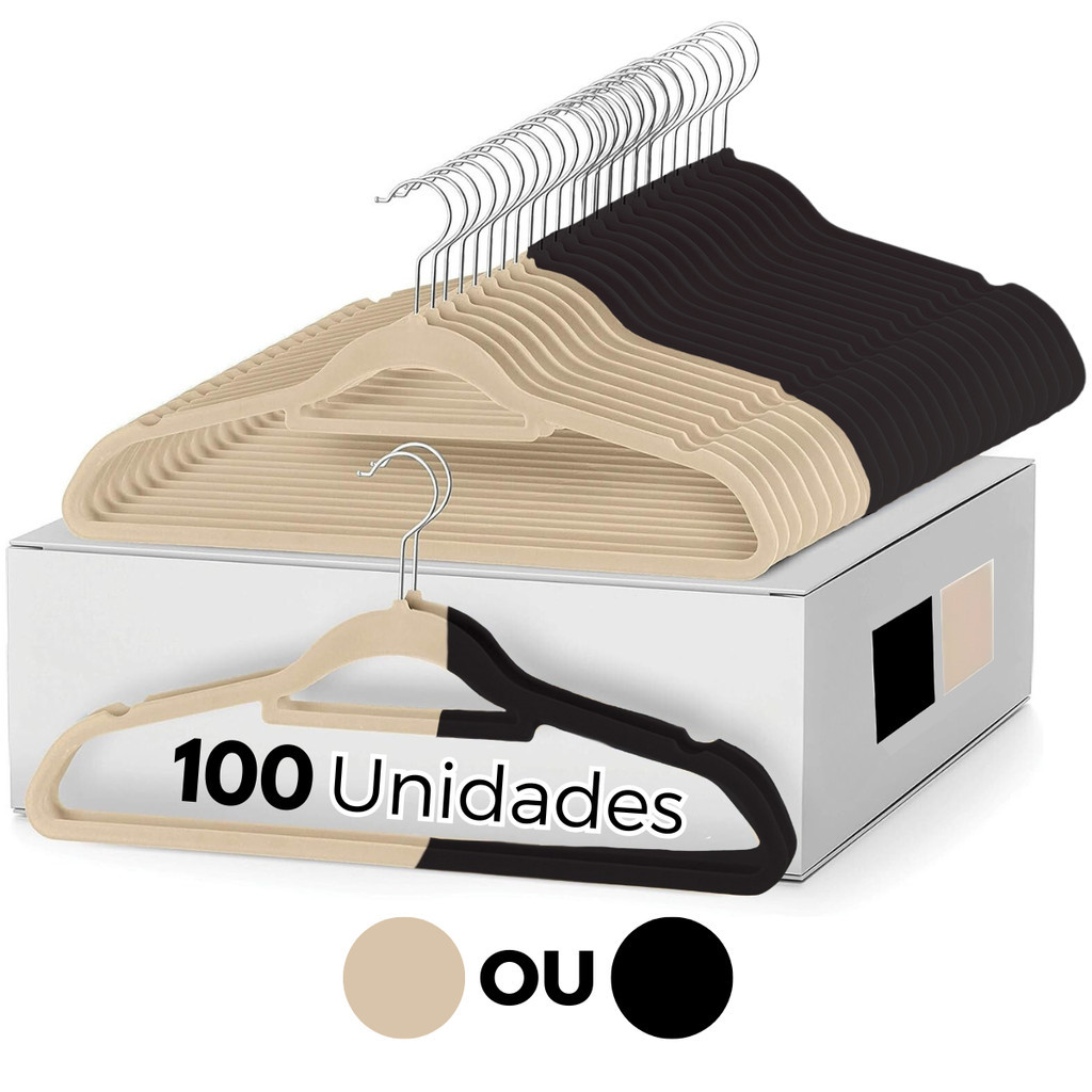 Kit 100 Unidades Cabide Roupa Veludo Premium Slim Ultra Fino Antideslizante 360° Adulto Camisa Calça