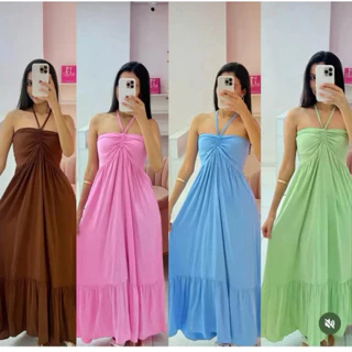 Vestido Longo Feminino Com Amarração No Busto Tendência 2025 Boho Chick em Oferta na Shopee