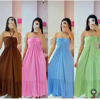 Vestido Longo Feminino Com Amarração No Busto Tendência 2025 Boho Chick em Oferta na Shopee