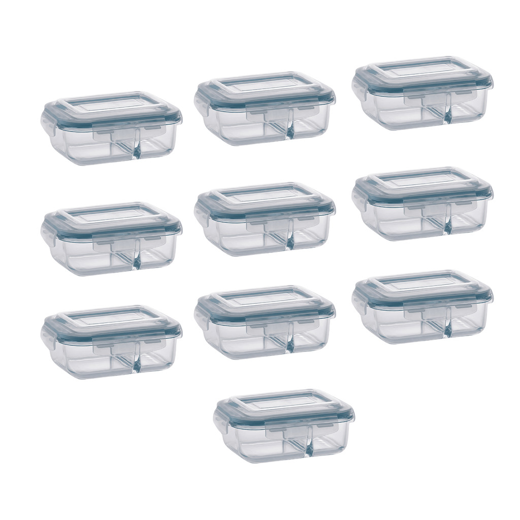 Kit 10 Potes de Vidro 640ml Hermético Marmita Fit com Tampa 4 Travas