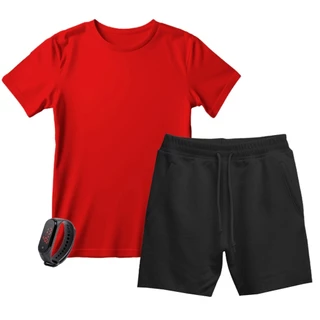 Kit Camiseta Masculina Basica Casual Camisa e Bermuda Short Moletinho Algodão + Brinde