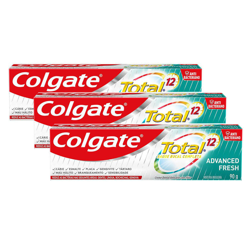 Kit 3 Creme Dental Colgate Total 12 Advanced Fresh Gel 90g | Shopee Brasil