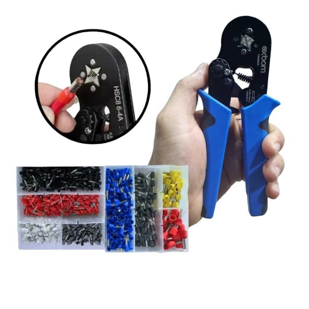 Kit Alicate Crimpar Descascador 1200 Terminais Ilhós Tubular