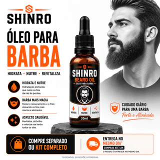 Oleo para Barba Cabelo e Bigode 30 ml mais Hidratação mais Brilho