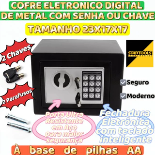 Cofre Eletrônico Moderno em Metal Startools com Senha ou Chave  Mais Seguro Tamanho 23x17x17 cm em Oferta na Shopee
