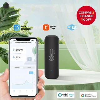 Sensor de Temperatura e Umidade WiFi Tuya Smart Life Monitor Remoto para Casa Inteligente, Compatível com Alexa e Google