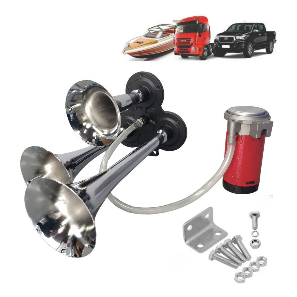 Buzina A Ar 3 Cornetas Caminhão Trem 12v Com Compressor | Shopee Brasil