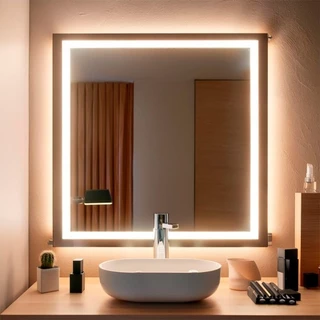 Espelho Quadrado LED Touch Jateado 40x40 a 90x90 cm – Moderno para Banheiro, Sala ou Quarto