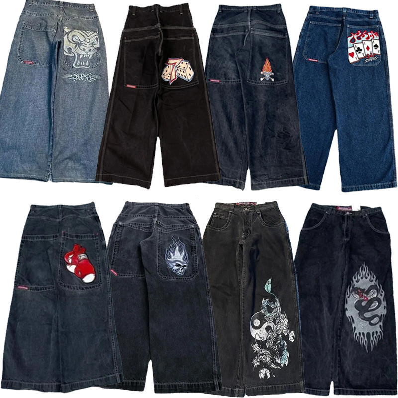 Calças Baggy Y2K Masculinas Vintage Bordado de Alta Qualidade Hip Hop ...