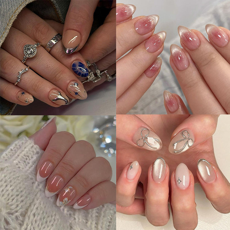 unha postiça realista curta amendoada Com Cola kit unhas postiças ...