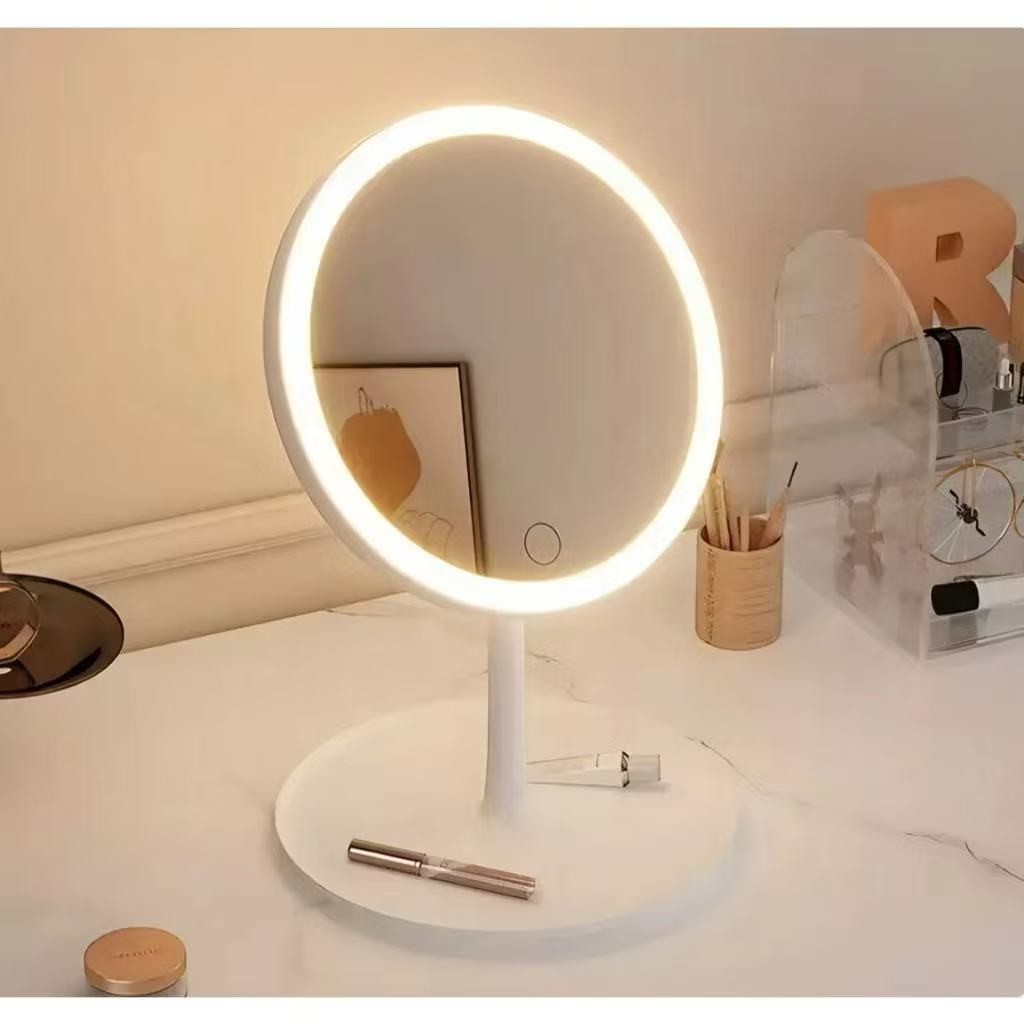 Espelho de mesa redondo com LED três cores e tela sensível ao toque, 8 ...
