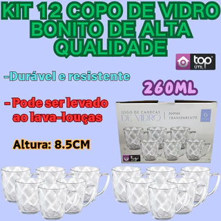 Kit 12 Copo De Vidro 260ml Transparente Elegante E De Alta Qualidade Durável Nova Moda E Resistente em Oferta na Shopee