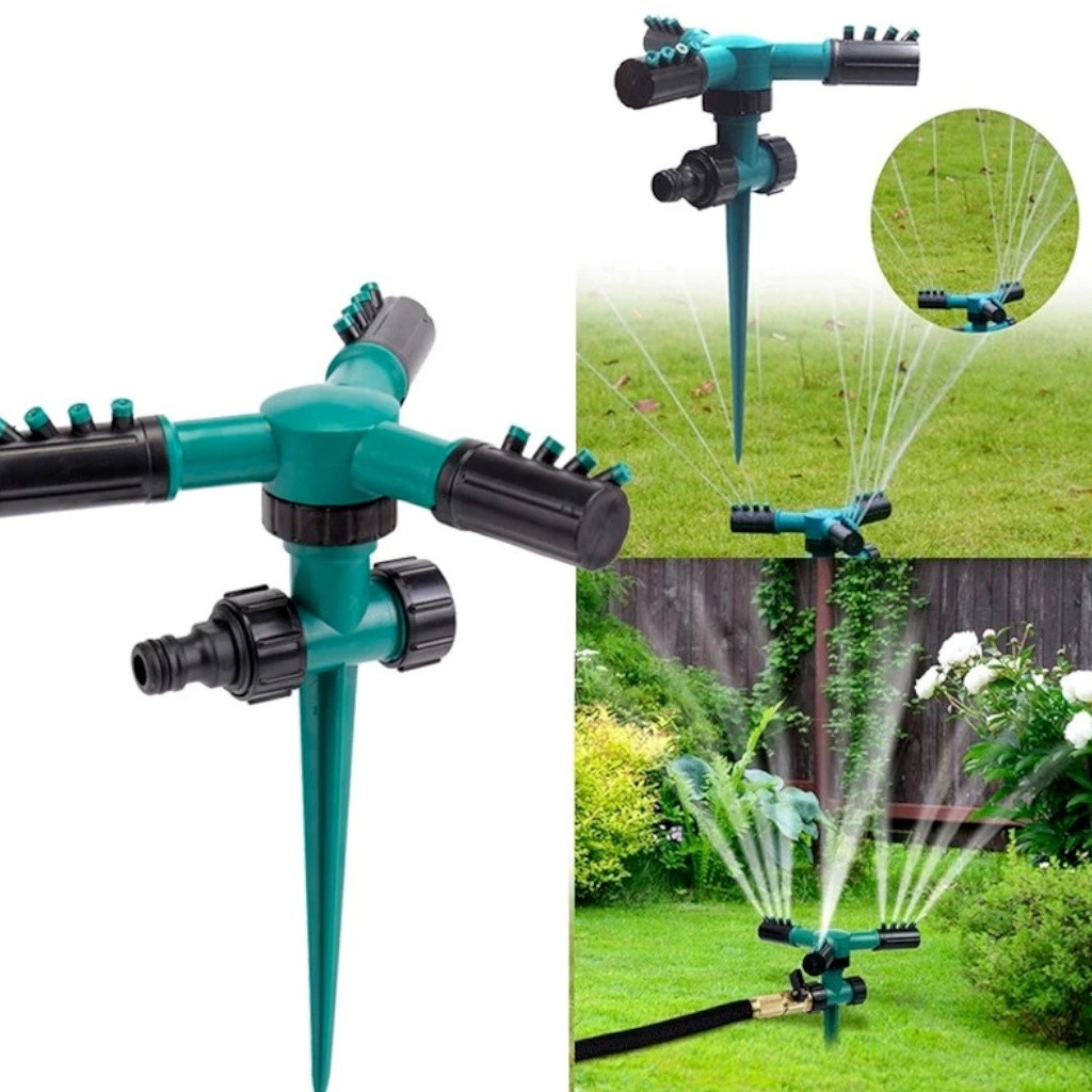 IRRIGADOR Giratório 360° Aspersor Jato Com Espeto Jardim Horta Gramados Canteiro Engate Rápido