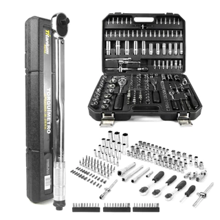 Kit Torquímetro Estalo 1/2" 28–210 N·m + Soquetes 1/4", 3/8", 1/2" 173 Peças – Titanium Platina em Oferta na Shopee