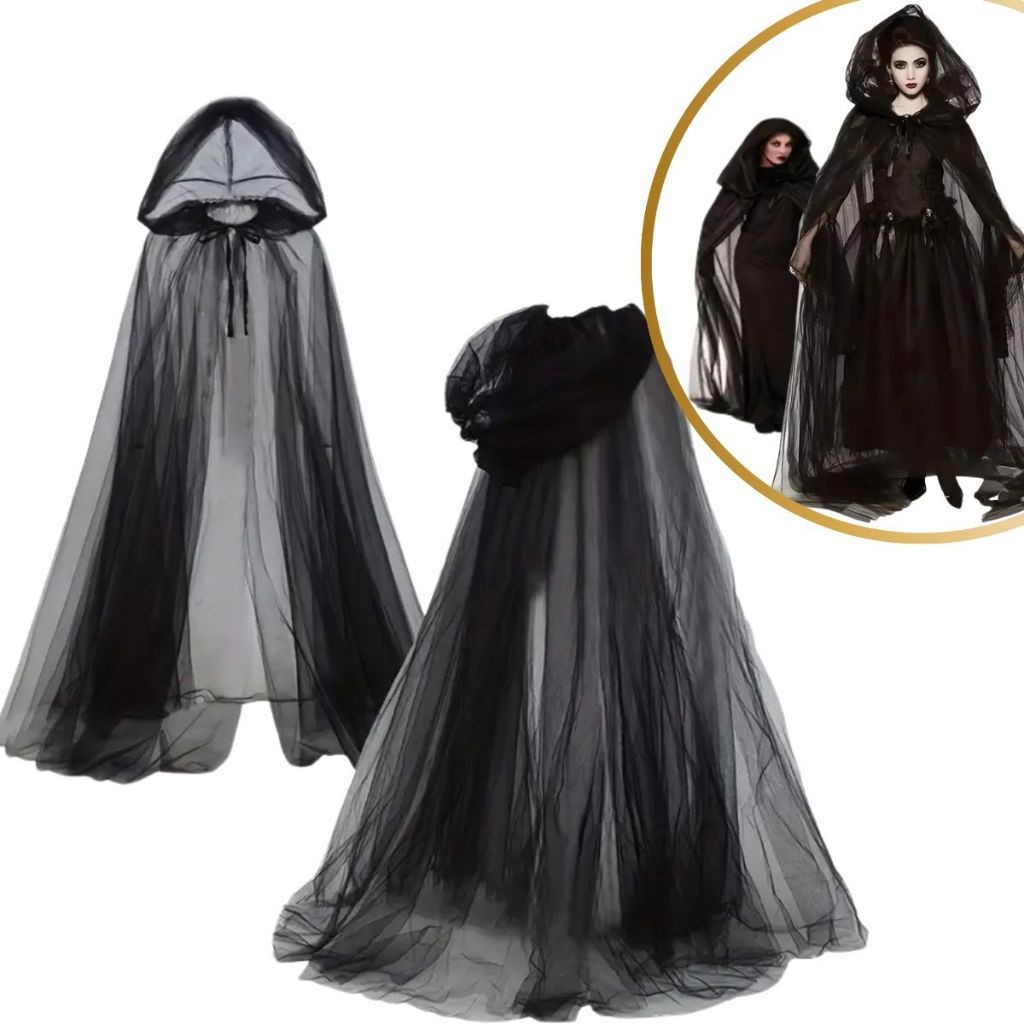 Capa Tule Fantasia Halloween Adulto Capuz Decoração Bruxa | Shopee Brasil