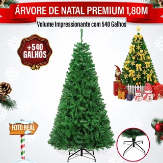 Árvore de Natal Pinheiro Grande 1,80m 540 Galhos Cheia Base em Metal  - Yab