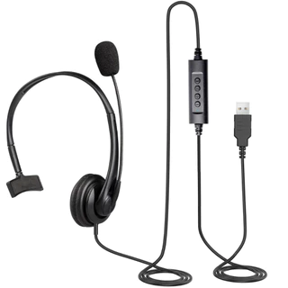 Fone de ouvido headset callcenter secretária com entrada usb, cancelamento de ruido, botões volume pause e play