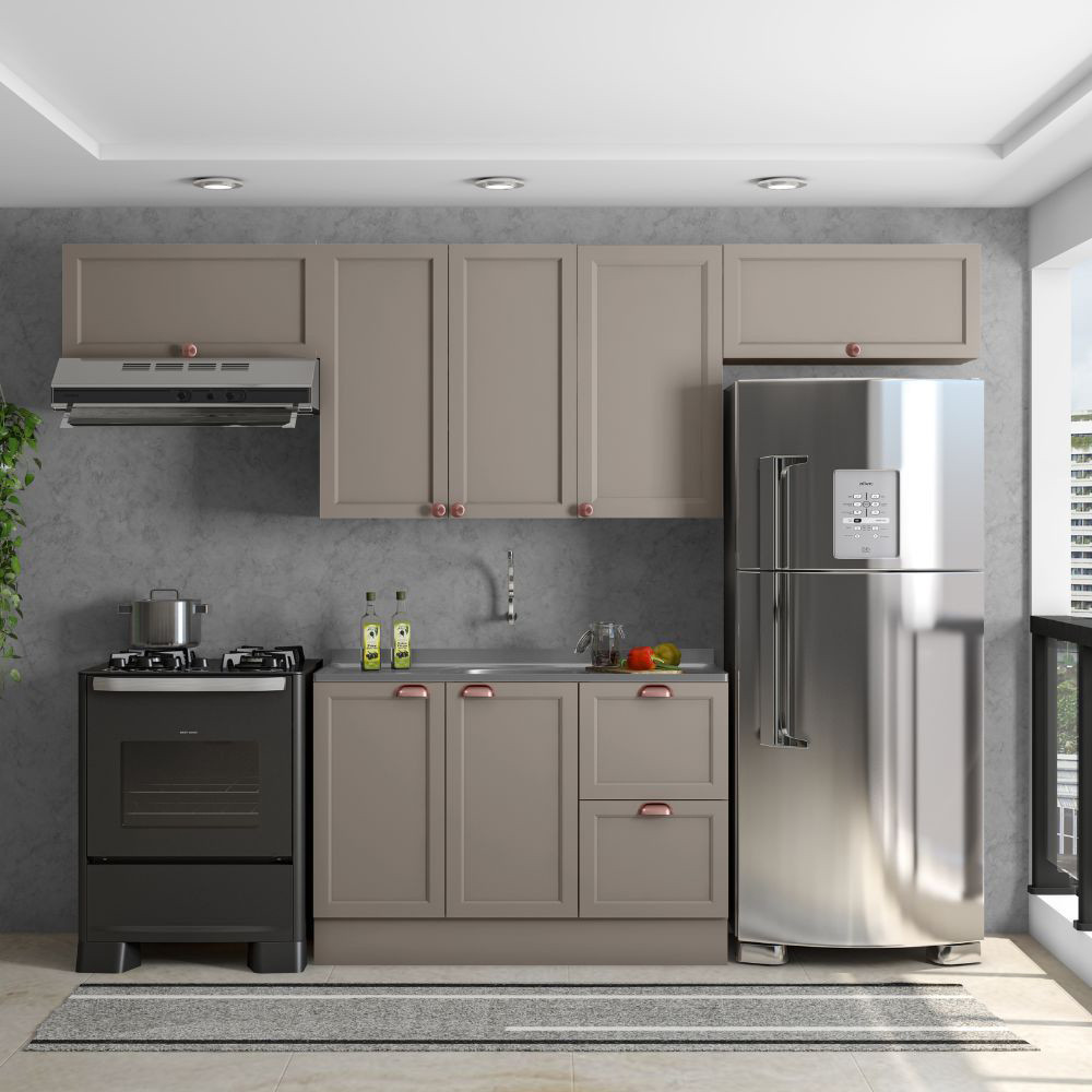 Cozinha Modulada Poliman Olivia 4 Peças 7 Portas MDF/MDP Retrô sem Tampo 280cm