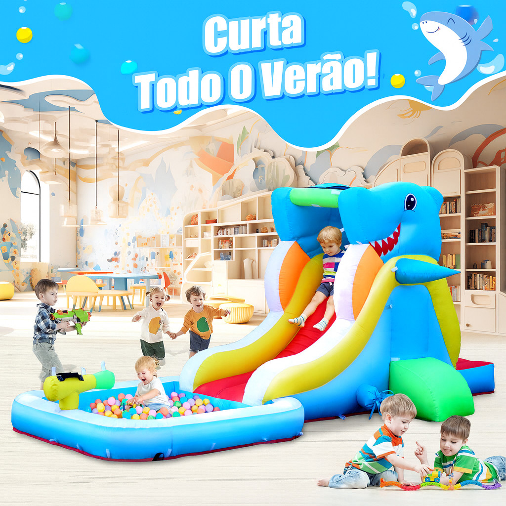 Parque Aquático Castelo Inflável Shark Multi Parque Inflavel 110V ...