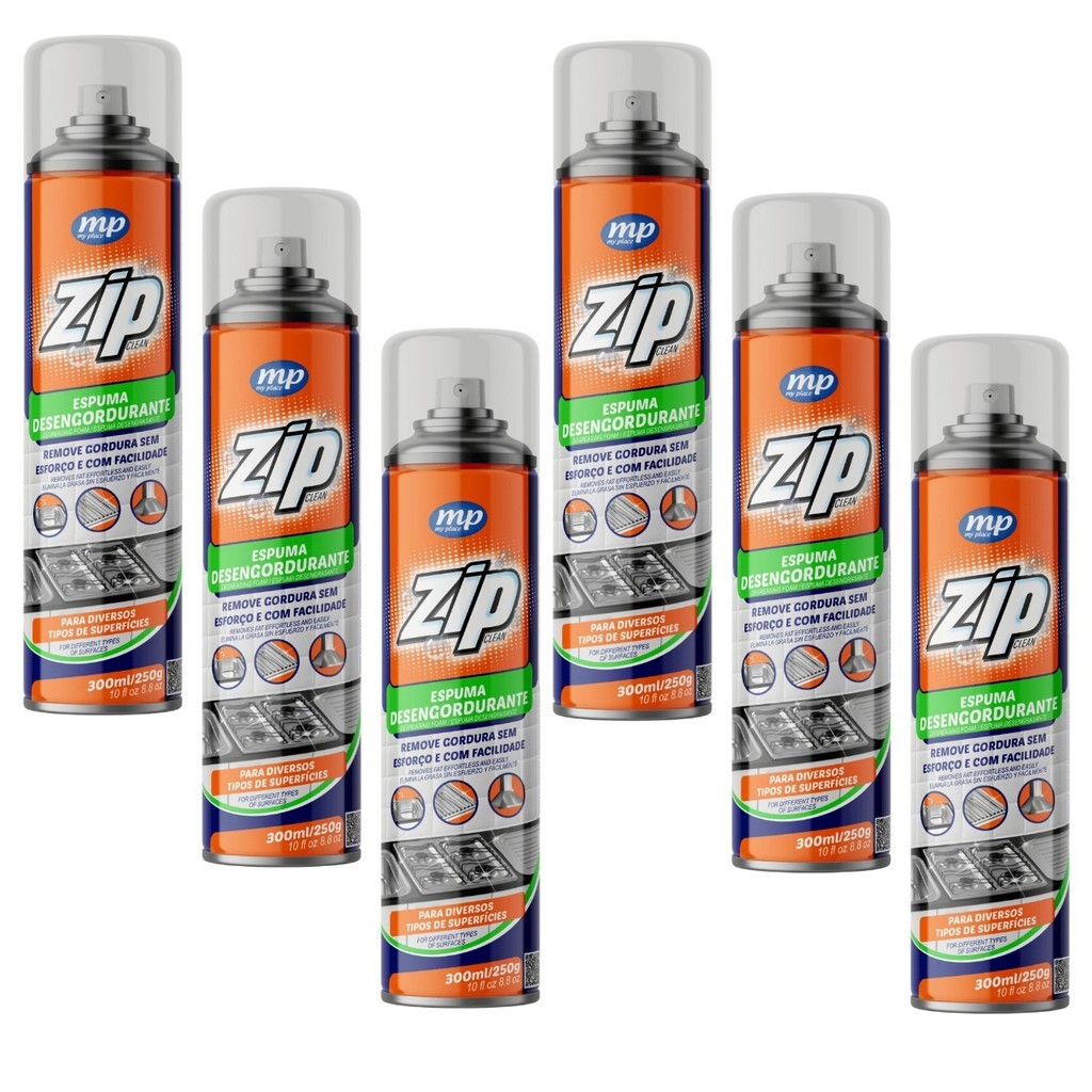 Espuma Desengordurante Spray Zip Clean 300ml My Place Kit com 6 Un ...