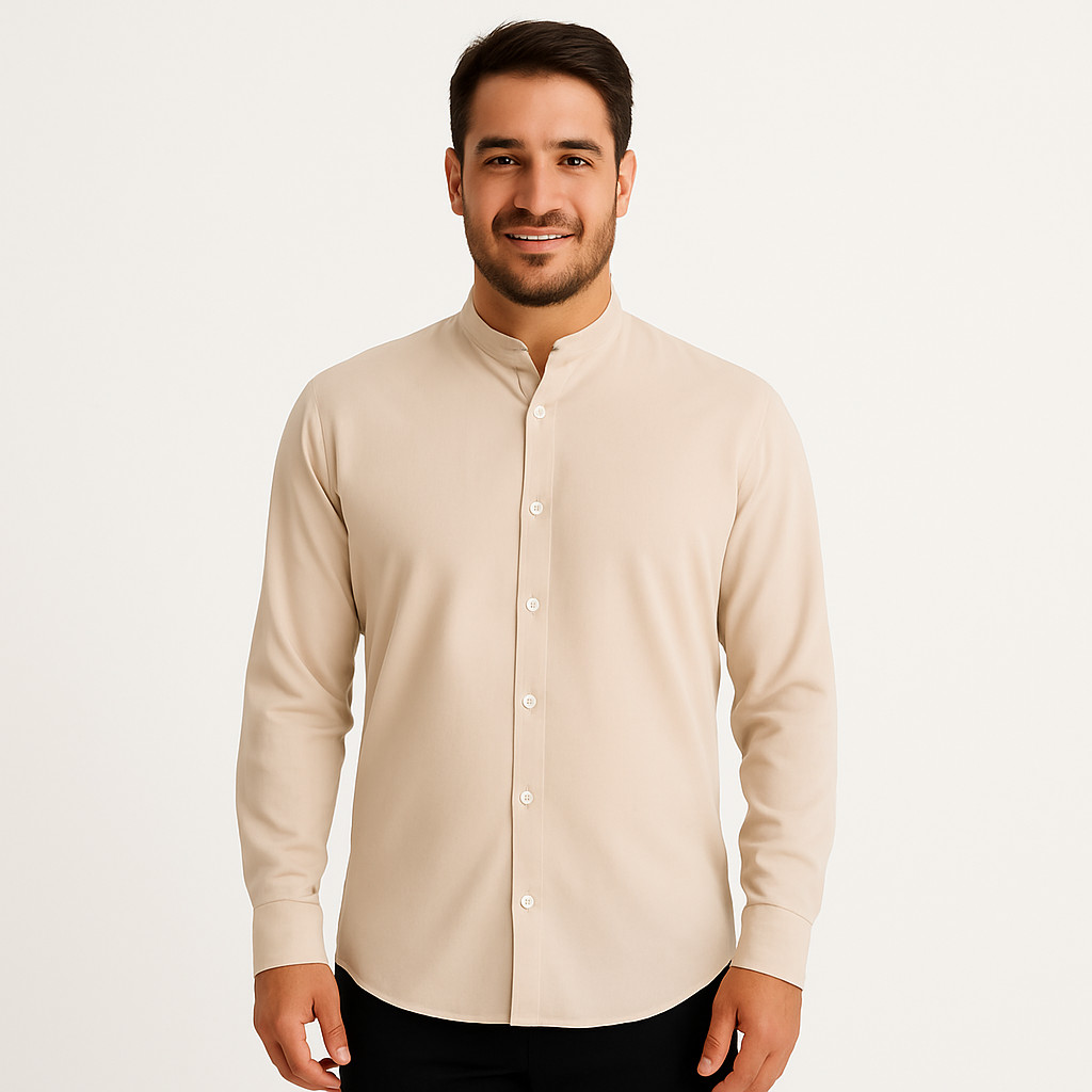 Camisa Social Gola Padre Manga Longa Em Viscose | Shopee Brasil