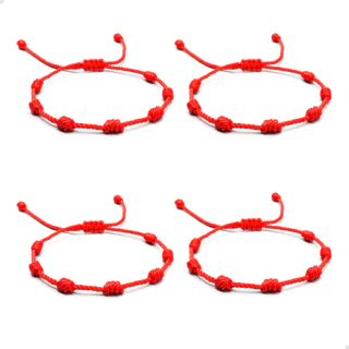 Kit Pulseiras Vermelhas 7 Nós - Proteção e Energia Positiva Ajustáveis