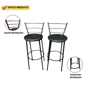 2 Banquetas Altas Com Encosto E Estrutura Reforçado Assento Estofado Confortável Cozinha Área Gourmet E Bar
